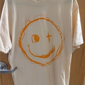 Men’s Jesus Cream T-Shirt with Orange Smiley Face